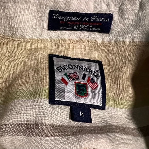 Faconnable Multicolor Striped Linen Button Down Shirt Size Medium - Picture 3 of 4